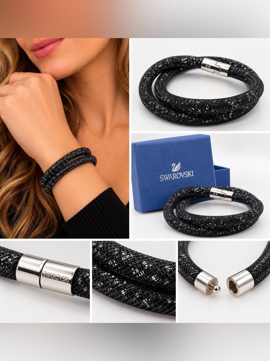 Swarovski Jewelry - Swarovski Stardust Black Crystal Mesh Double Wrap Bracelet Magnetic Clasp